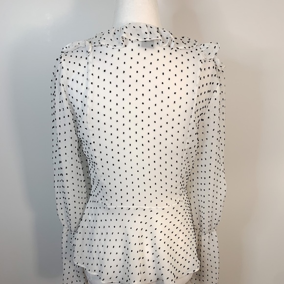 Maison Cinqcent Ruffled White & Polka Dots Blouse Size XS - Picture 6 of 11